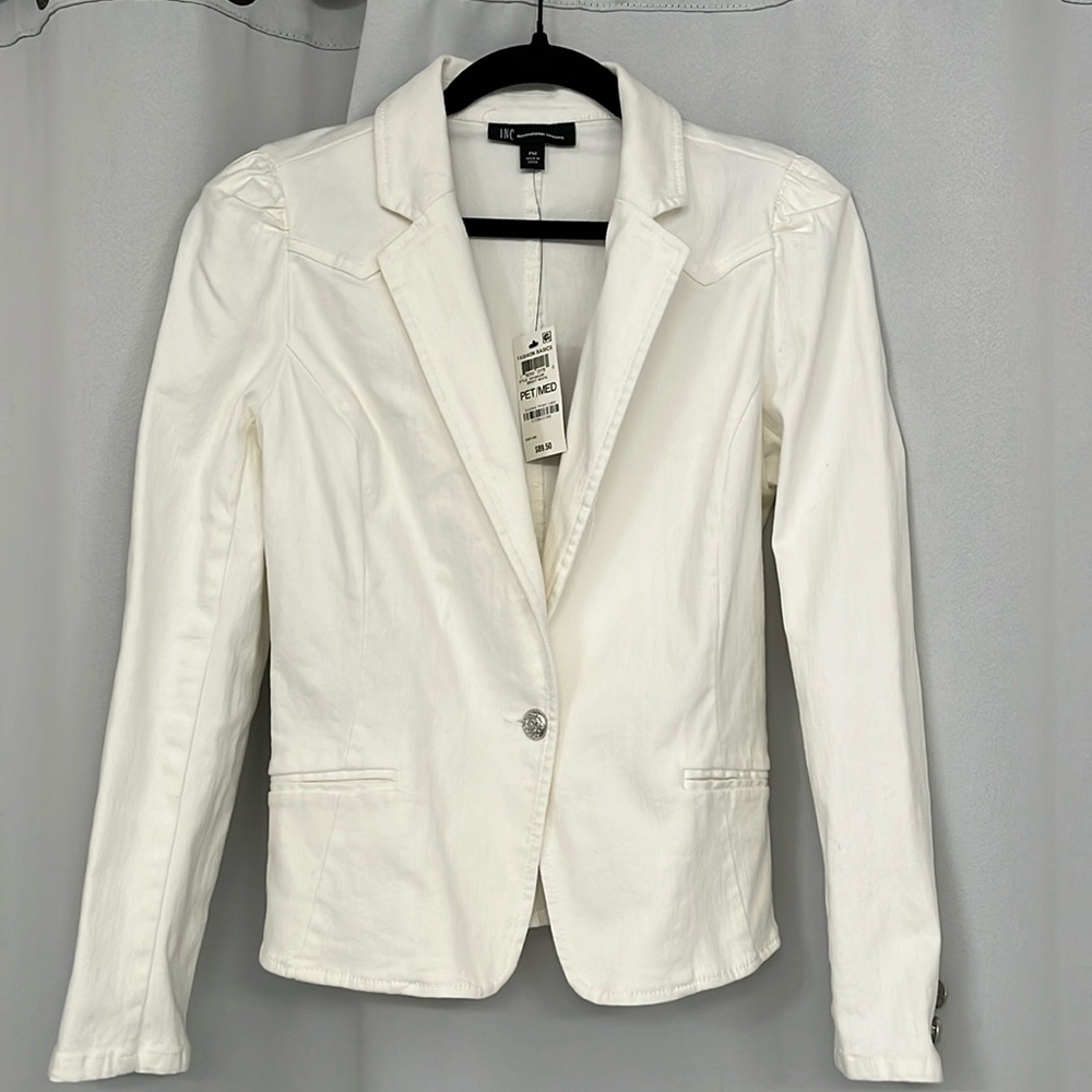 INC denim blazer jacket white size Petite Medium